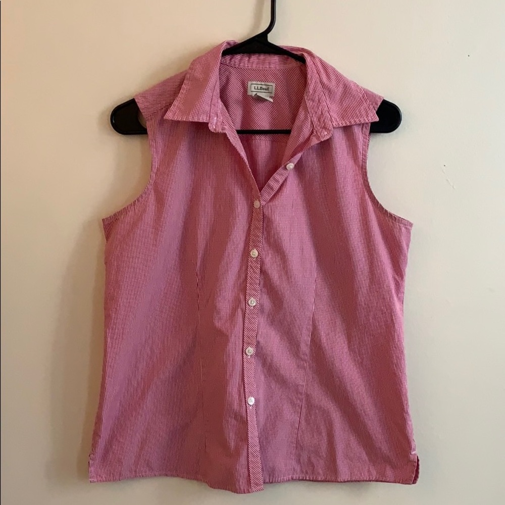 LL Bean red sleeveless button down